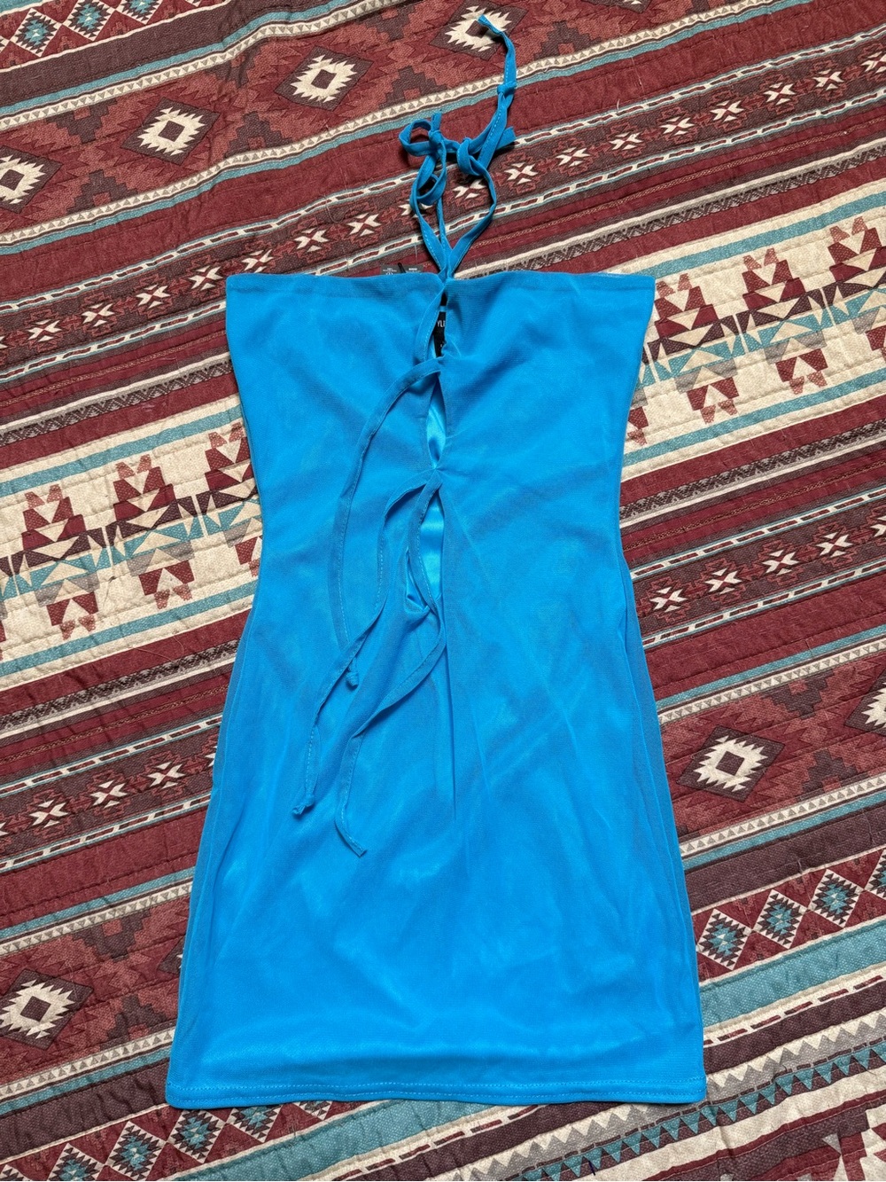 NWT PrettyLittleThing Electric Blue Backless Lace-Up Halter Mini Dress